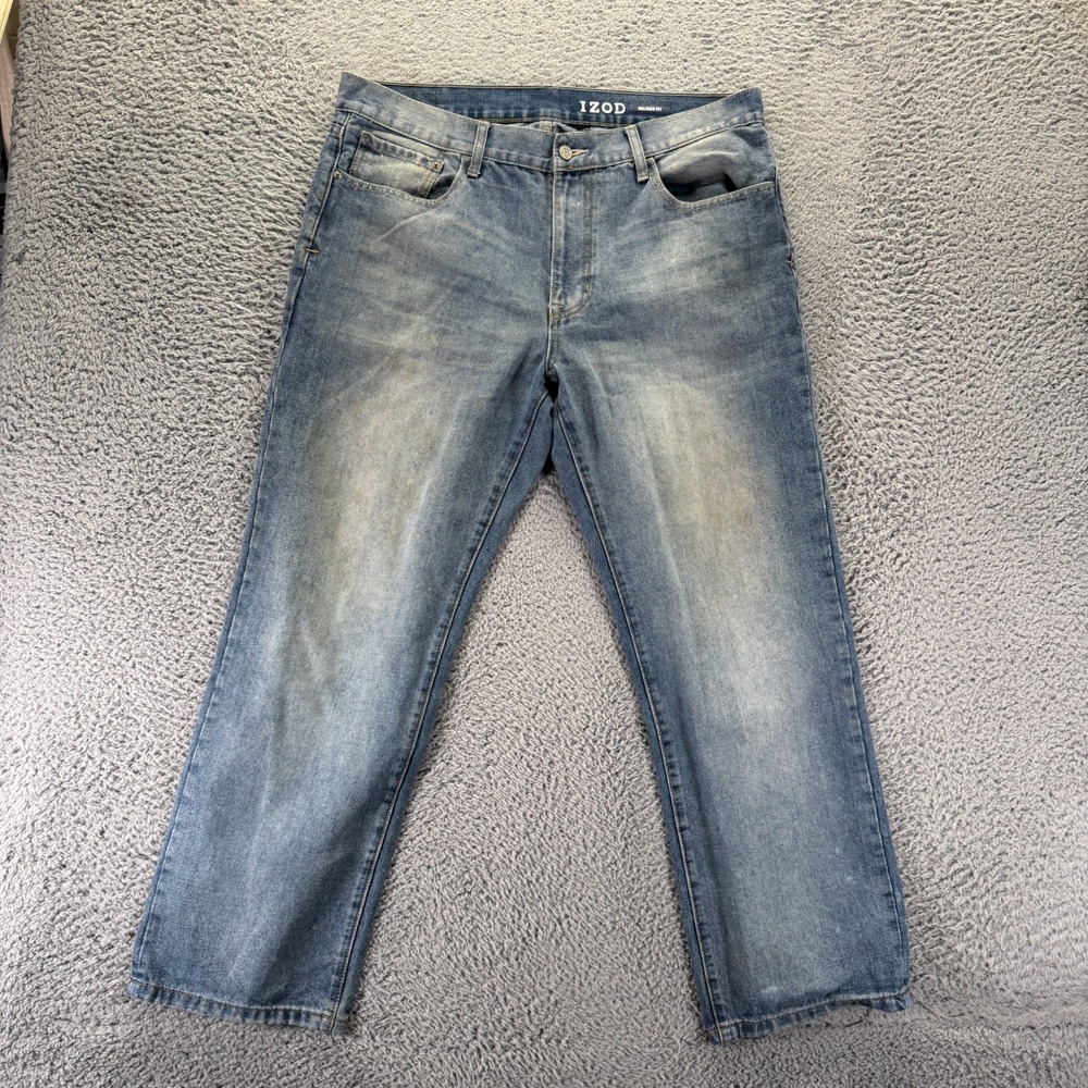 Izod Jeans Men's 38x29 Blue Cotton Denim Straight Leg Relaxed Faded Workwear